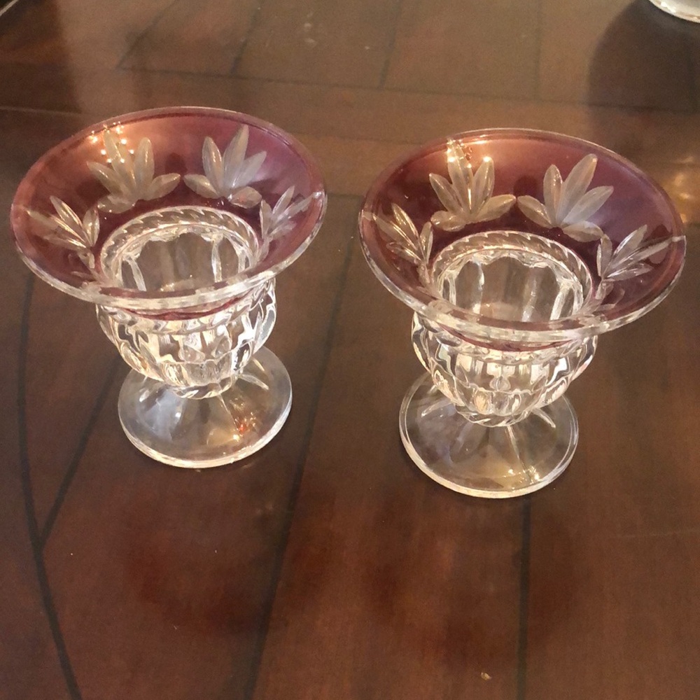 Elegant Crystal Candle Holders with Purple Accents